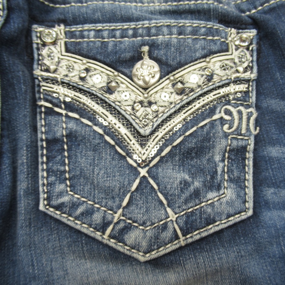 Miss Me Jeans Womens 26 Dark Wash Embellished Hemmed Whisker Chloe Bootcut 28x30 - Picture 7 of 16